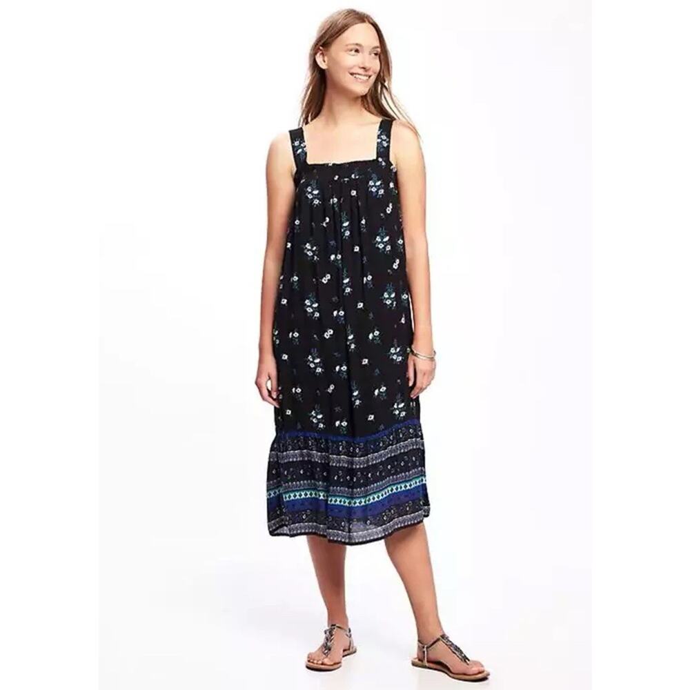 Sleeveless Floral Midi Dress Lined Boho Coastal Resort OLD NAVY Women’s Size L
